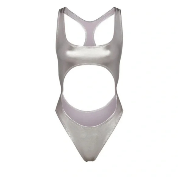 Skims Metallic Cut Out One Piece Monokini Swimsuit - Picture 3 of 6